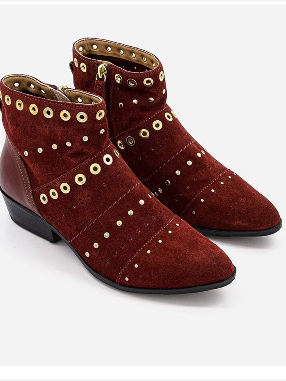 Geox Kennity Suede Wine Red & Gold Ankle Booties Women EU 39/ US 9